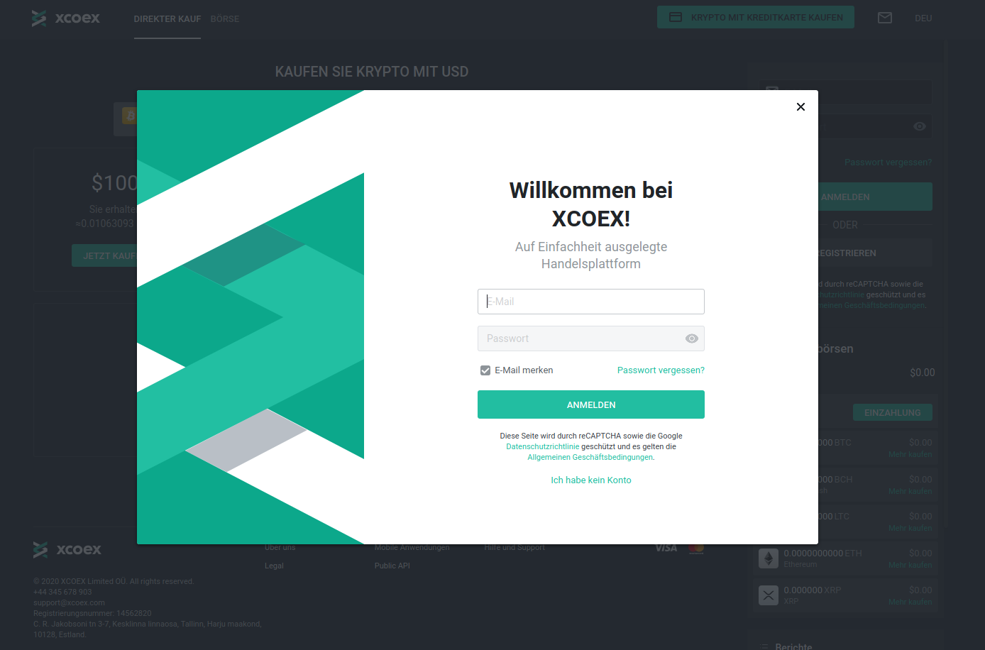 XCOEX Registrierung