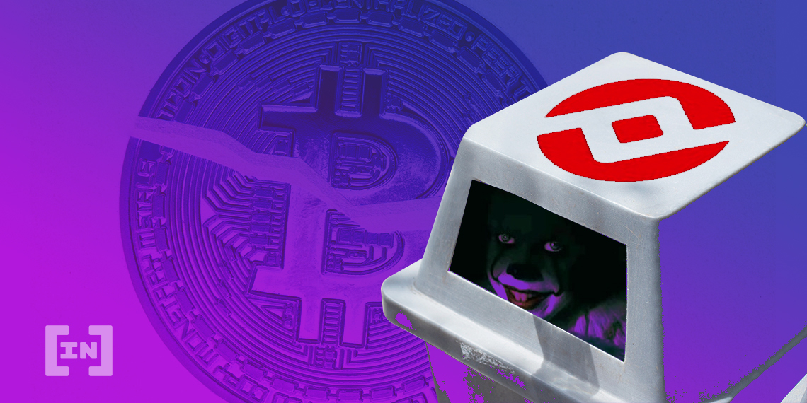 Pennywise Clown in Mülleimer mit Bitcoin Logo im Hintergrund