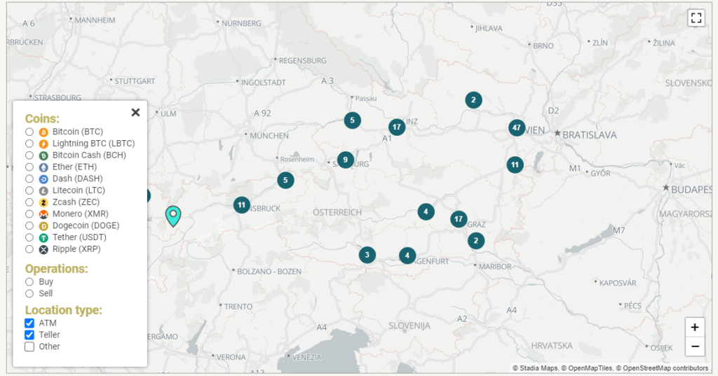 Bitcoin ATMs in Österreich.