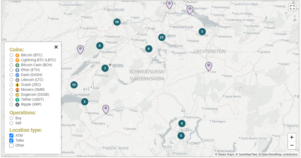 Bitcoin ATMs in der Schweiz.