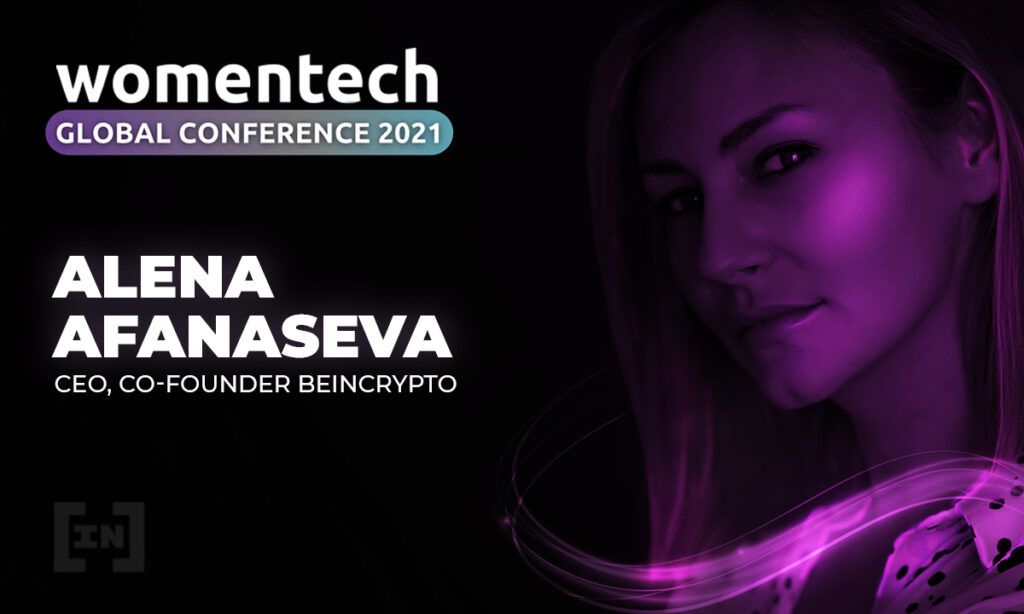 BeInCrypto CEO Alena Afanaseva spricht  auf der WomenTech Global Conference