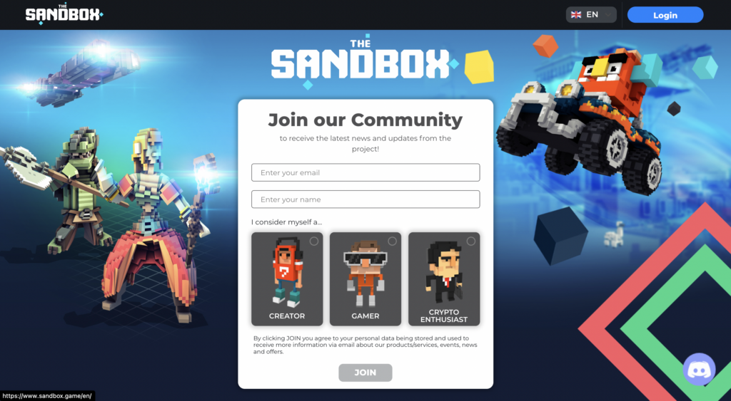 Anmeldung auf der Sandbox Webseite