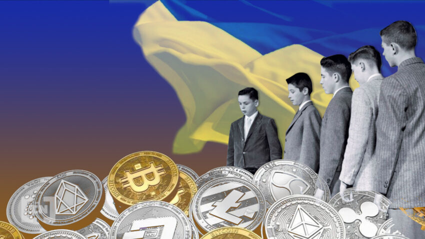 Ukraine Flagge mit Krypto-Coins
