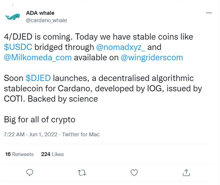 Cardano, Stablecoin, ADA