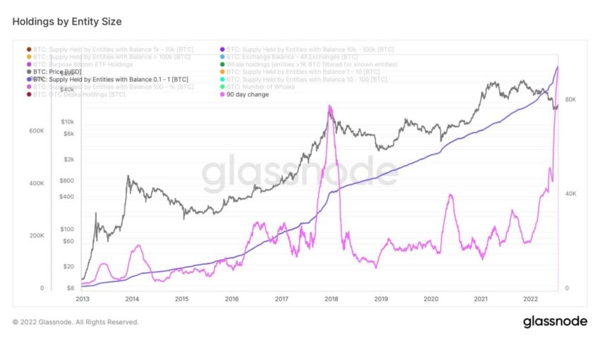 Bitcoin Adressen mit weniger als 1 BTC Chart Glassnode