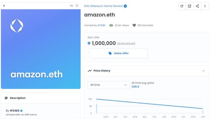 Ethereum-Webseite amazon.eth verkauft