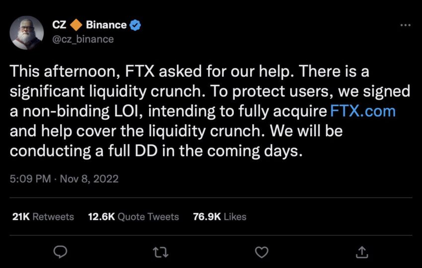 CZ Tweet FTX-Übernahme