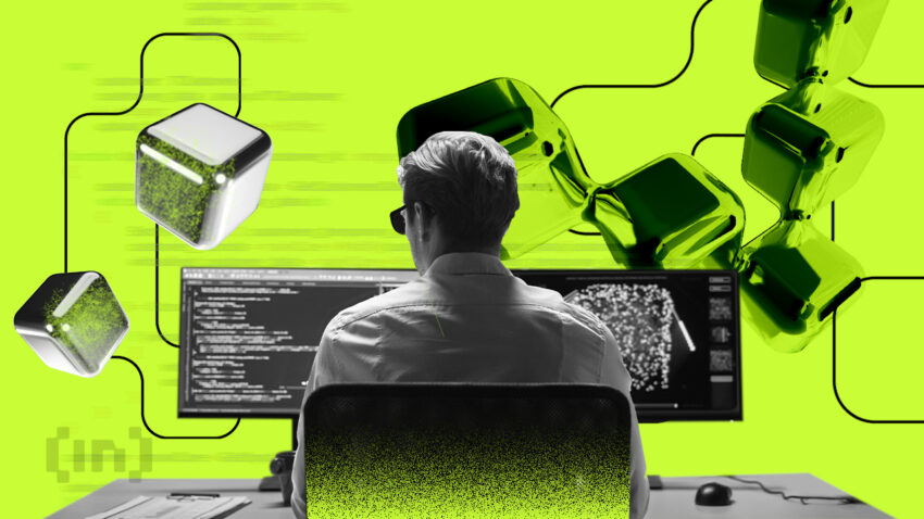 Mann vor PC mit Blöcken