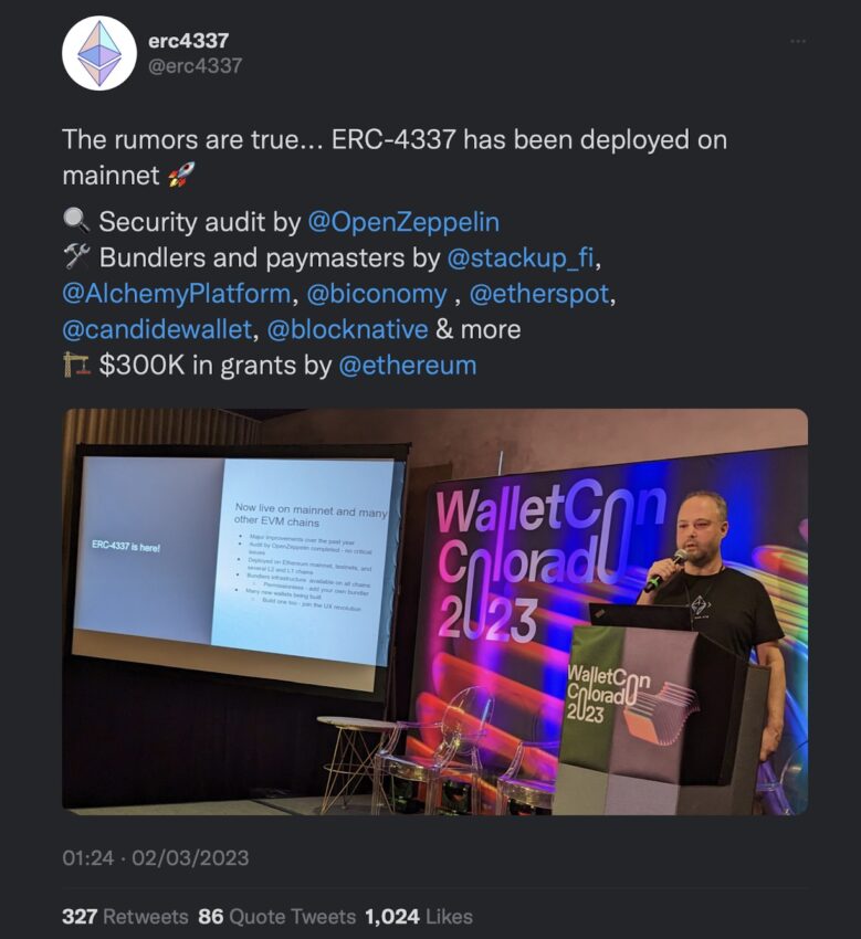 Tweet, WalletCon, Ankündigung, ERC-4337