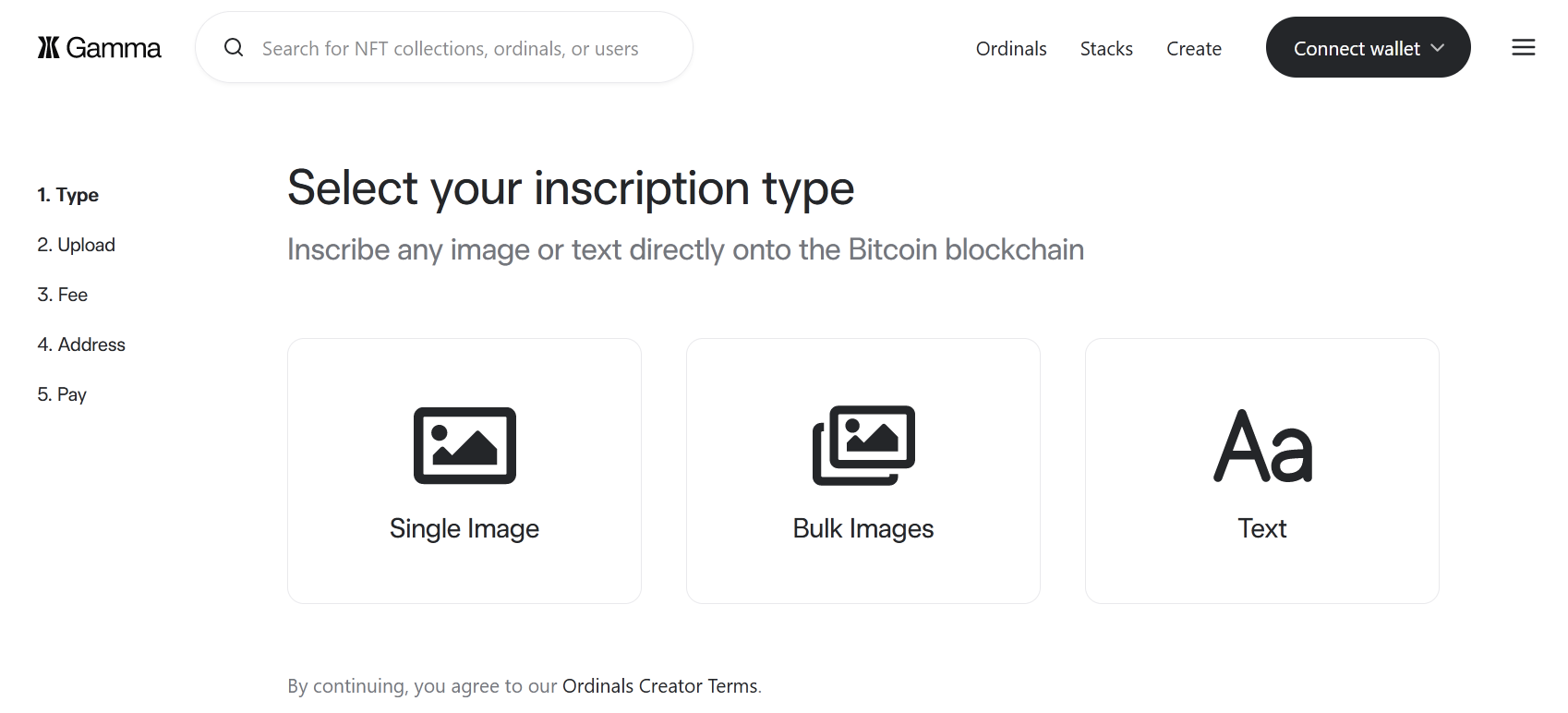 Gamma.io, Inscription-Type, Ordinals
