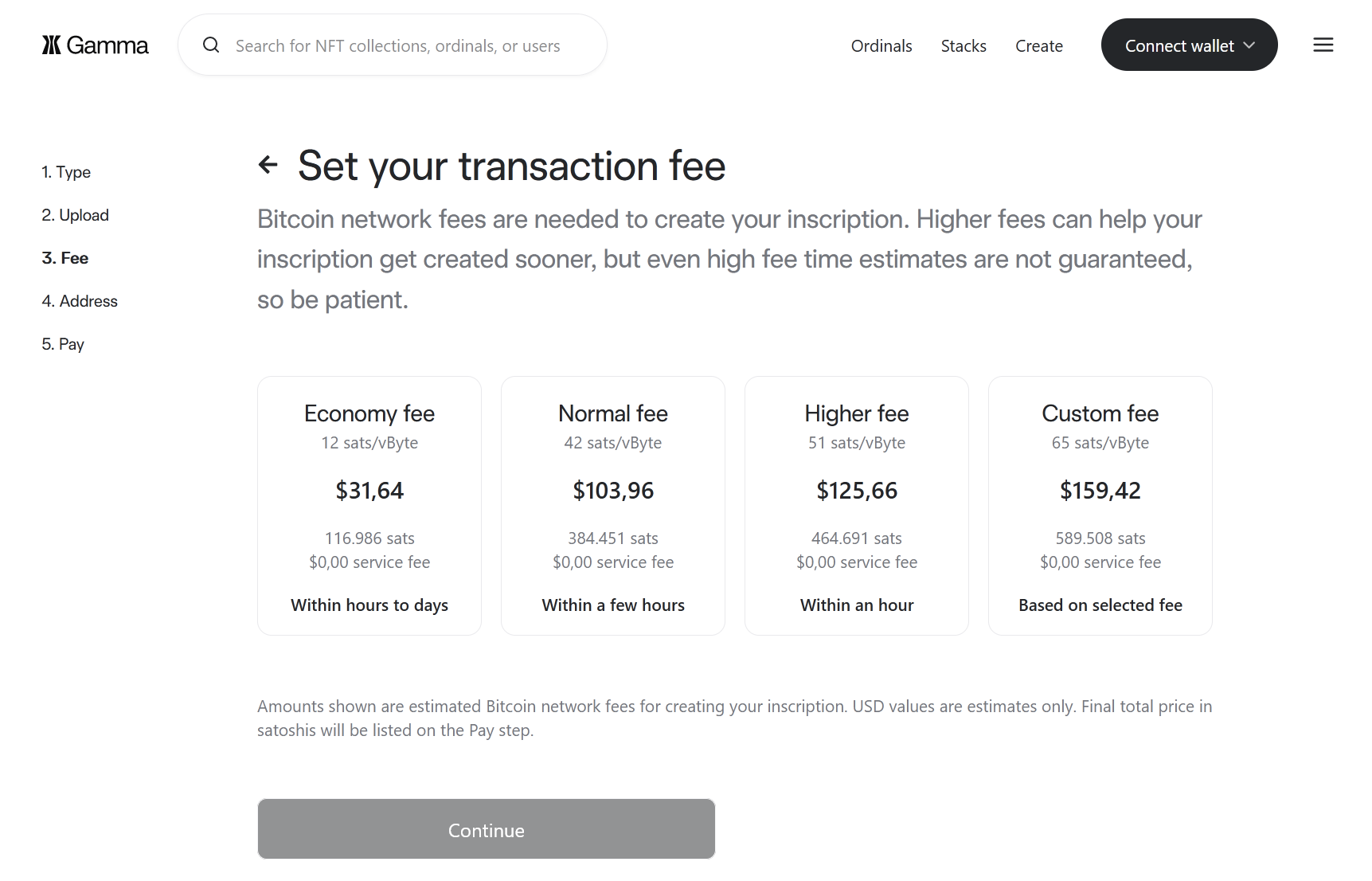 Gamma.io, Transaction Fees, Ordinals