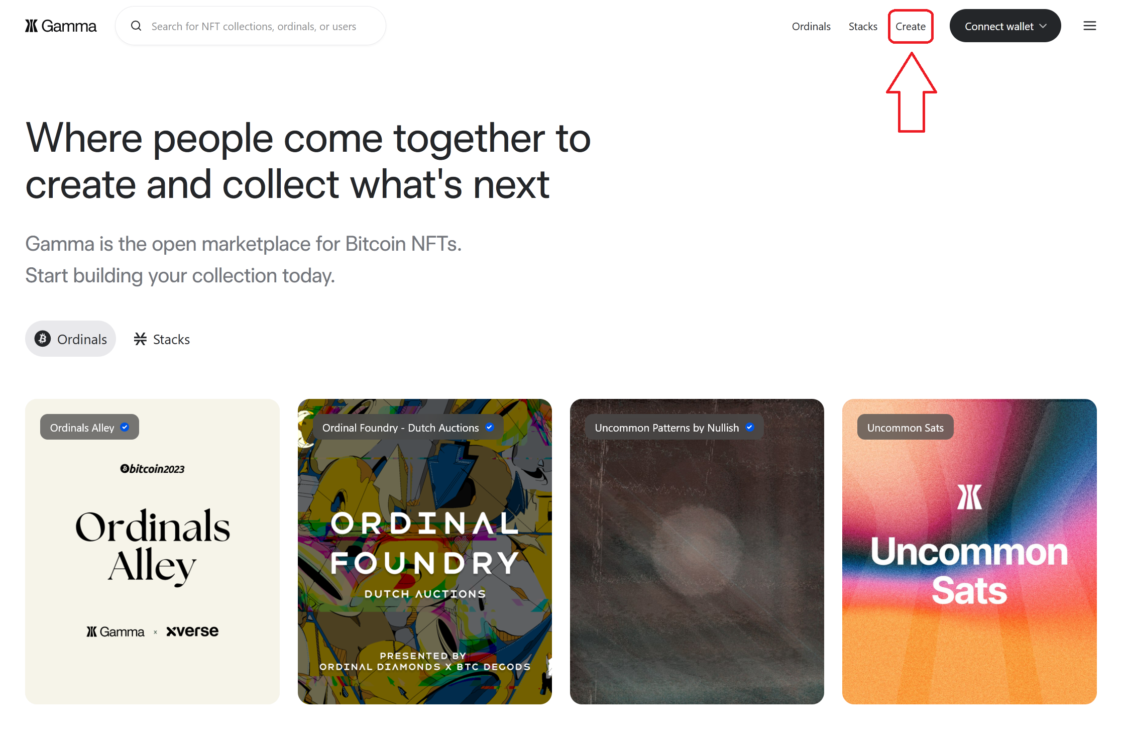 Gamma.io, Landing page, Ordinals