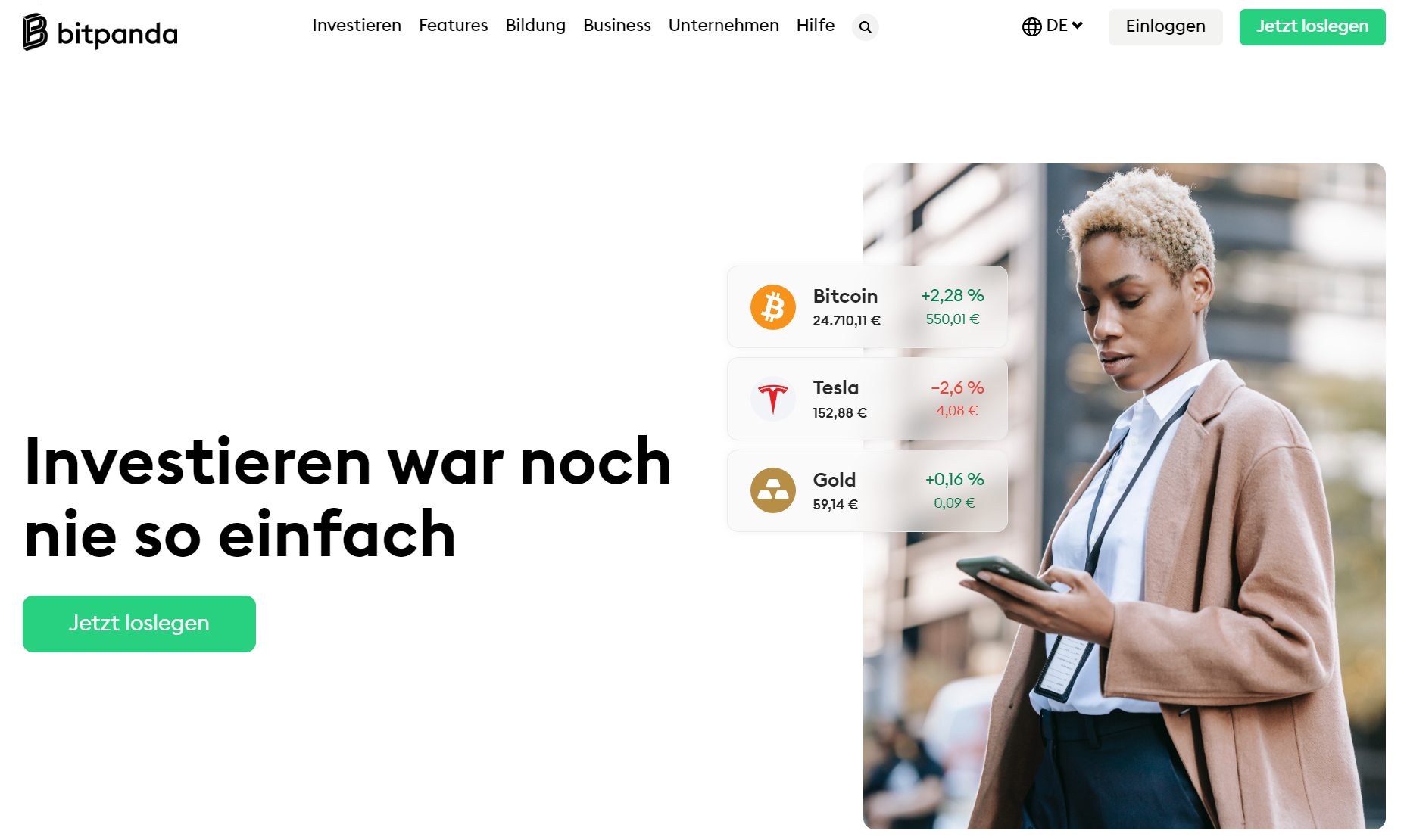 Bitpanda, Homepage, Anmelden