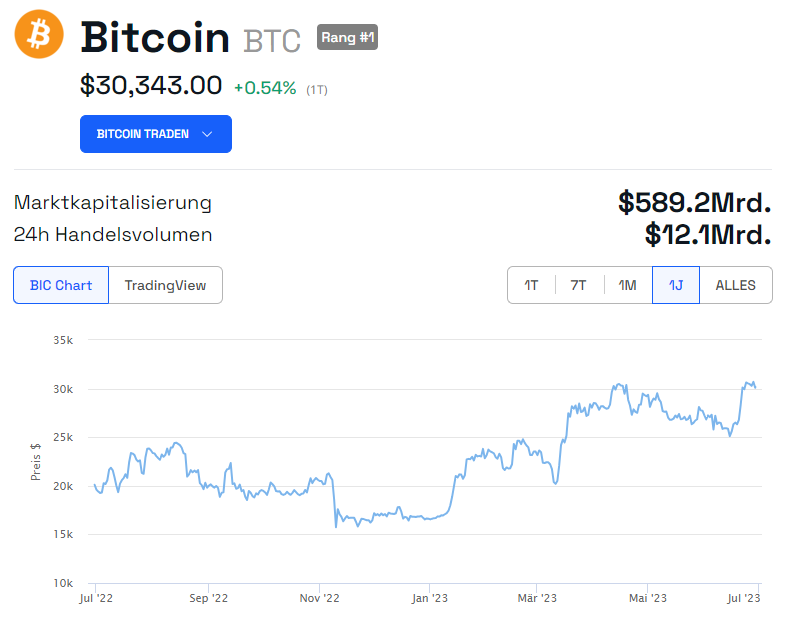 Bitcoin (BTC) Jahreschart