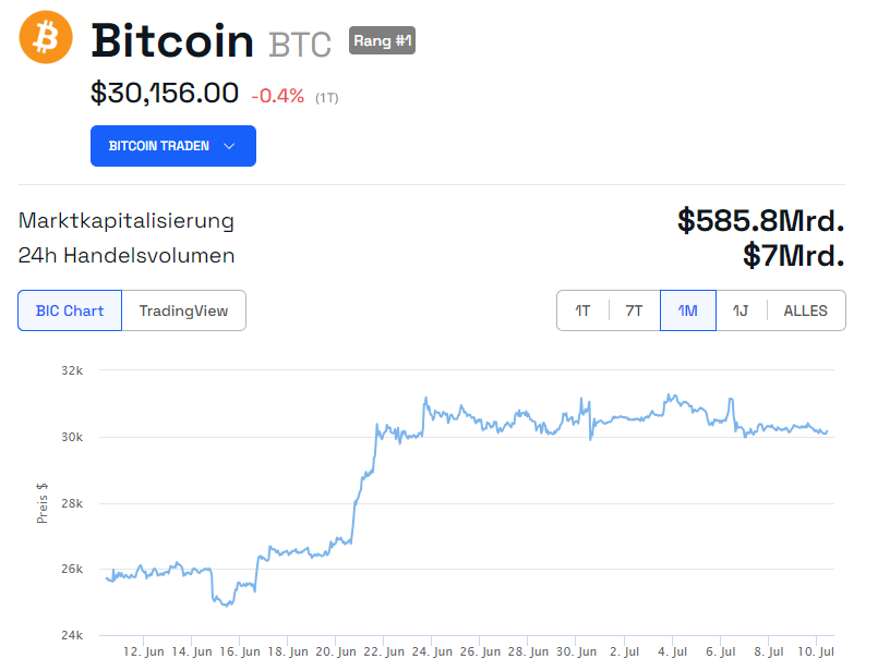 Bitcoin (BC) Jahreskurs