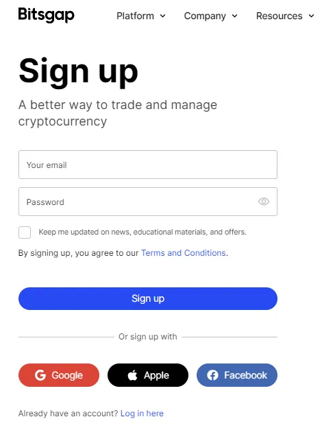 Bitsgap Anmeldung