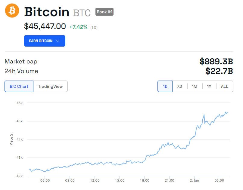 BTC/USD 24 Stunden Chart