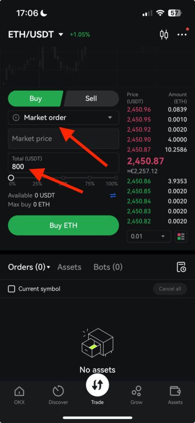 Market Order auf OKX