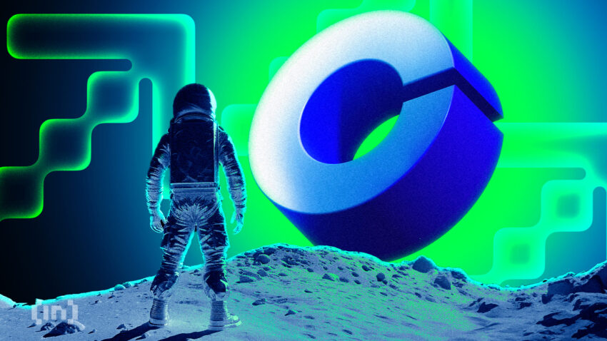 Astronaut vor Coinbase Logo