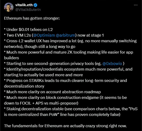 Vitalik Buterin verteidigt die Grundlagen von Ethereum, Quelle: X Post