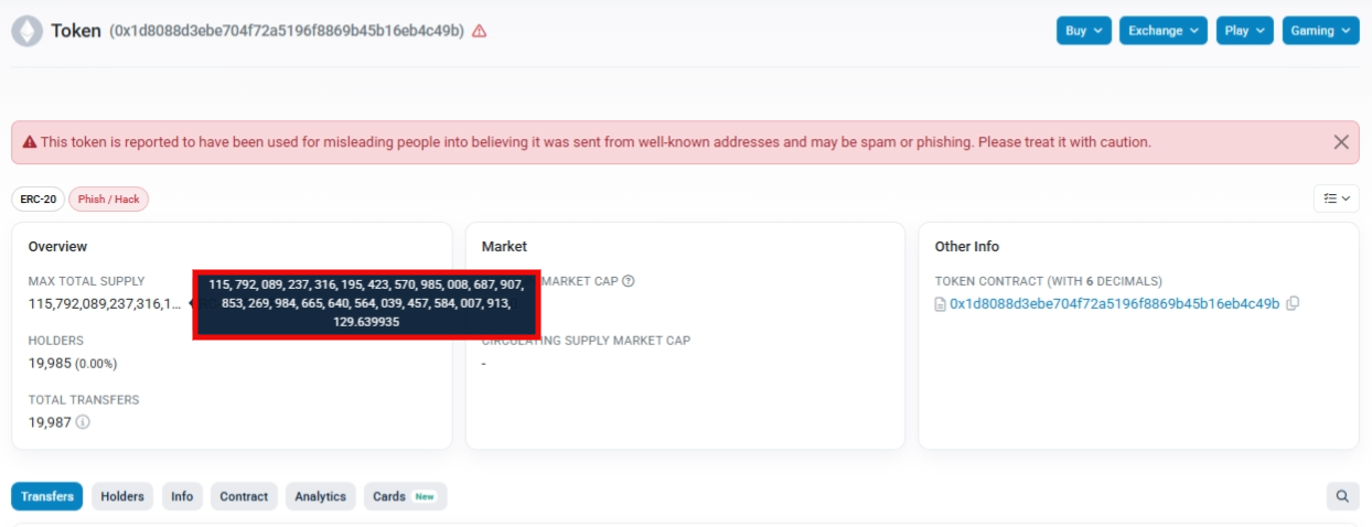 etherscan Betrug Token