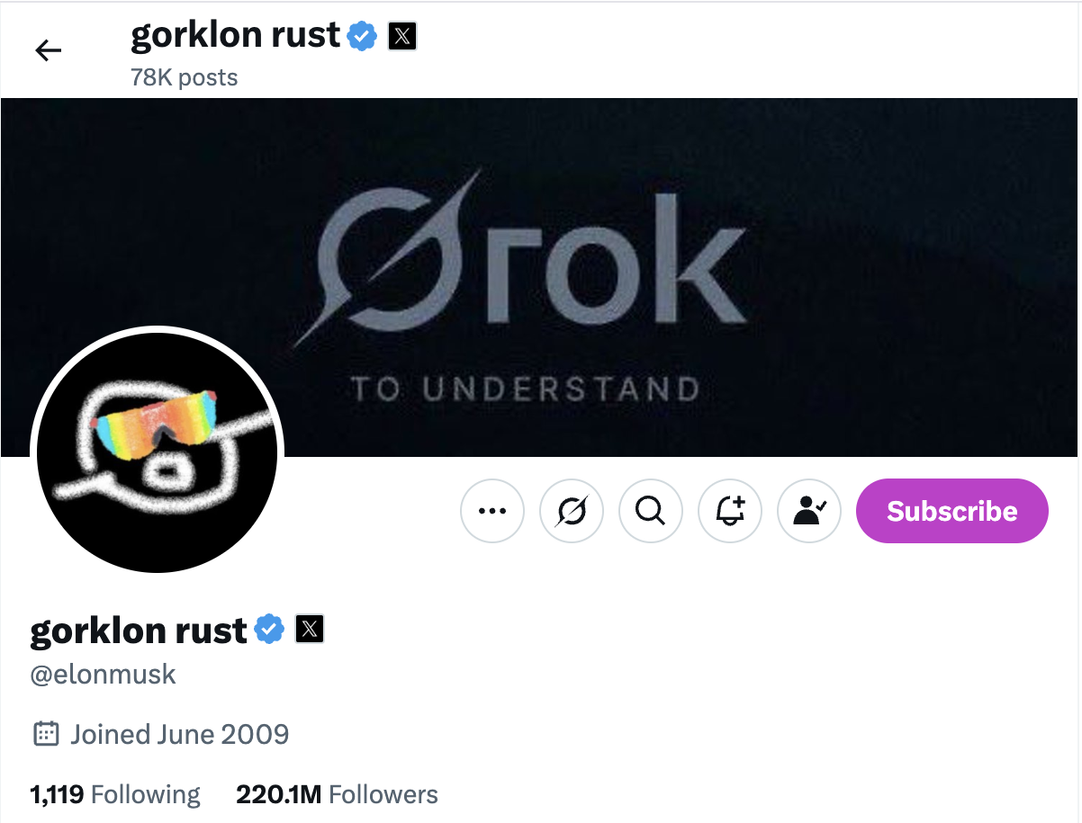 Elon Musks Namensänderung zu Gorklon Rust
