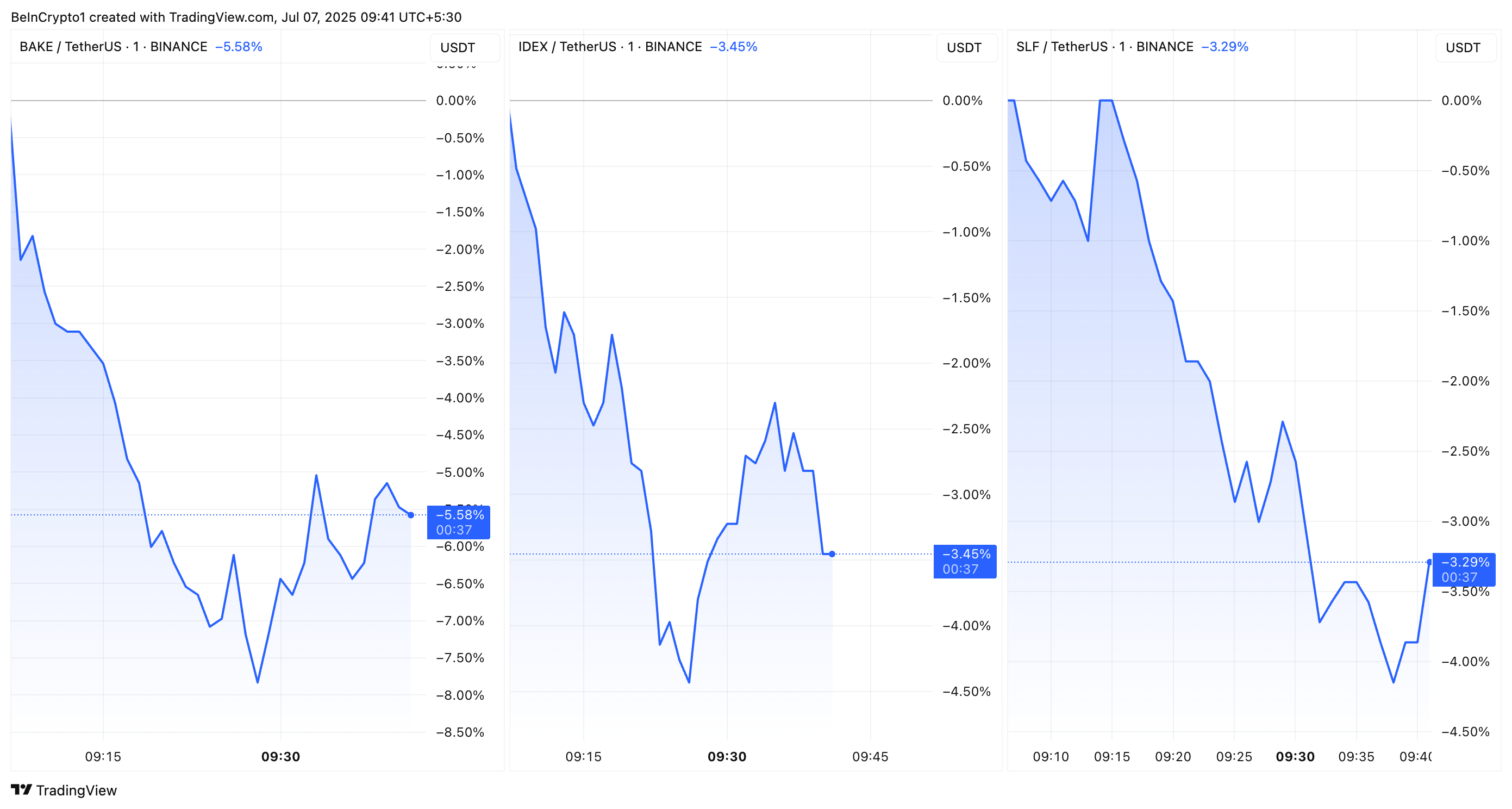 BAKE, IDEX und SLF Kursentwicklung Binance Monitoring-Tag